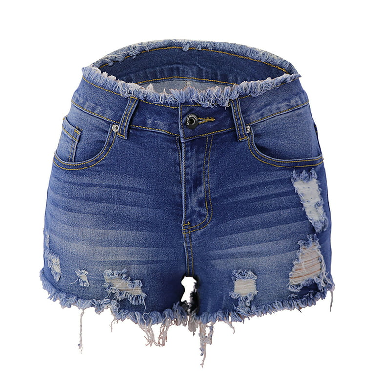 YYDGH Denim Shorts for Women Casual Summer High Waisted Ripped Jean Shorts  Distressed Stretch Vintage Juniors Hot Jean Shorts Dark Blue M 