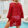 thumbnail image 5 of Swimwear Cover Up for Women Loose Casual Round Neck Quarter Sleeve Hollow Out Cover Shirt Beach Beach Vacation Cover Shirt, 5 of 9