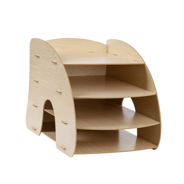 Organizador de archivos de escritorio Bandeja para cartas de correo de madera con 4 bandejas Clasificador de papel vertical Marrón