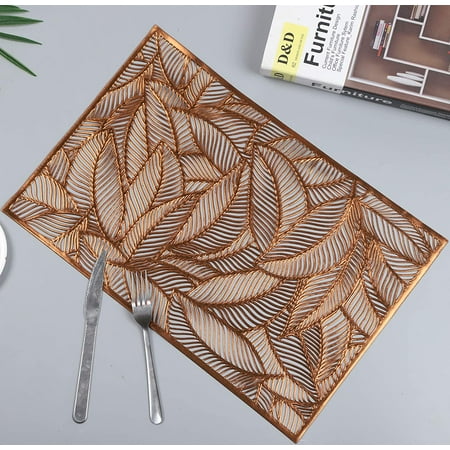 

Rectangular Placemats for Dining Table A Set of 6 Square Place Mats Simple Hollow Place Mats Used for Wedding Banquet Holiday Kitchen Decoration (Bronze)