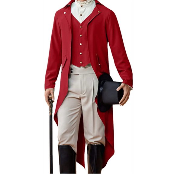 LANGWYQU Long Sleeved Men V-Neck Solid Vintage Costume Jacket Trench Coat