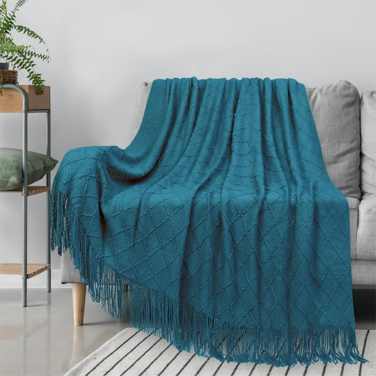 PAVILIA Teal Blue Knit Throw Twin Blanket for Couch Soft Knitted Boho Farmhouse Home Decor Woven Blanket Cozy Decorative Afghan Bed Sofa Outdoor Summer Fall Gift Lightweight Turquoise Blue 60x80 Walma...