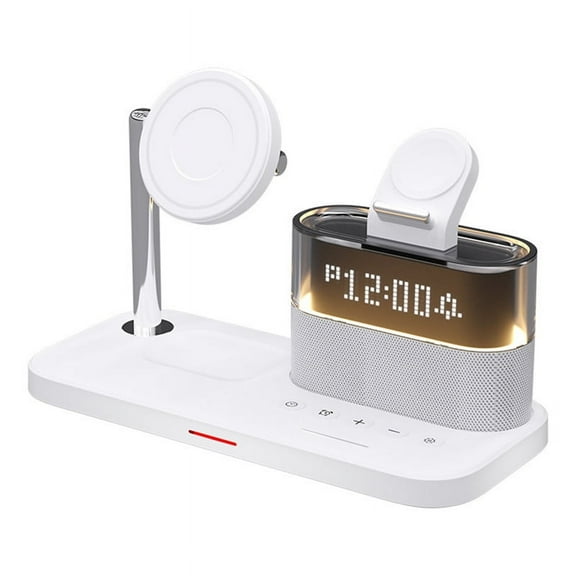 5 in 1 Magnetic Wireless Charger Stand LED Night Light Alarm Clock Fast Charging Station White,1 x Charging Station,White