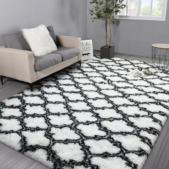 Homore Geometric Area Rugs for Bedroom Living Room Decor 8' x 10' White/Black