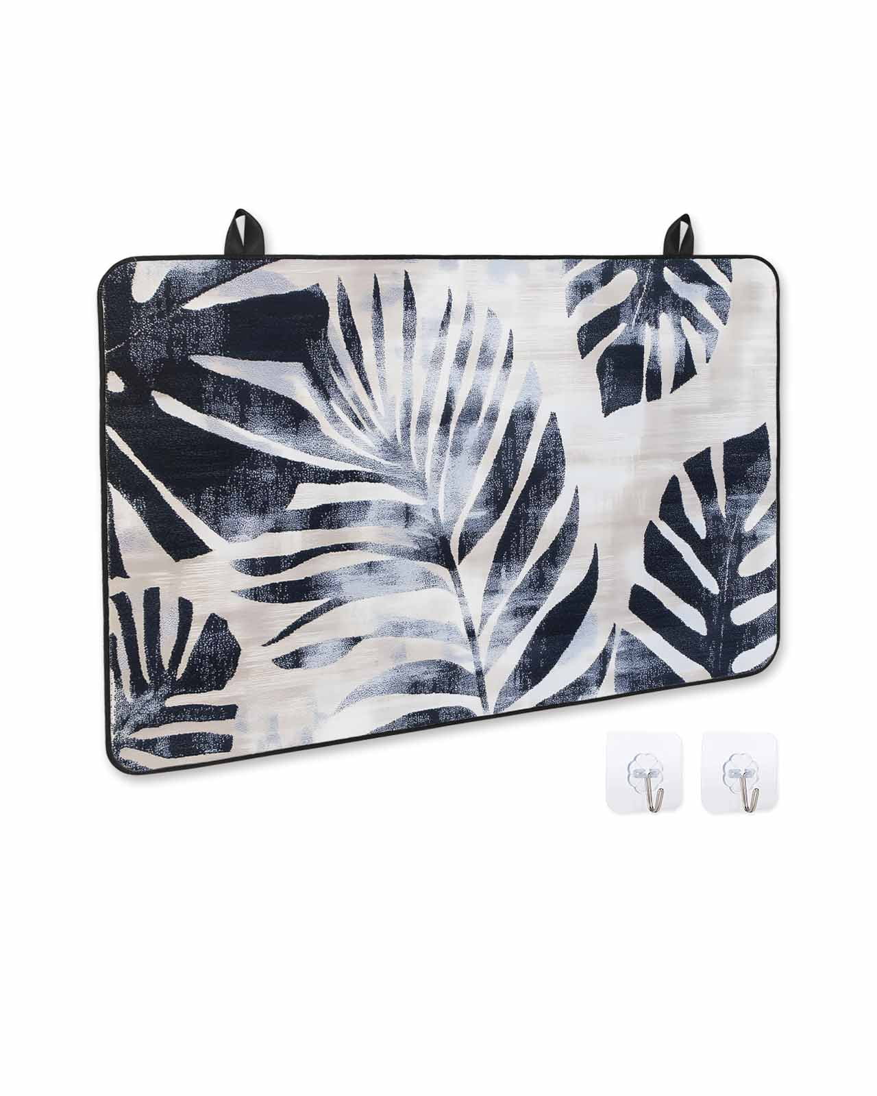 nqOlkjepod Large Induction Cooktop Protector Mat 36"x21", Navy Blue Palm Leaves Stove Top Covers for Electric Stove, Vintage Tropical Botanical Stove Burner Cover Mats, Glass Top Stove Cover