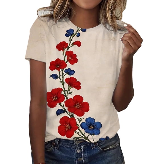 kaondbfi Summer Tops for Women Womens Casual Short Sleeve Tops Neck T Shirts Loose Fit Womens Essentials Fashion Clothing