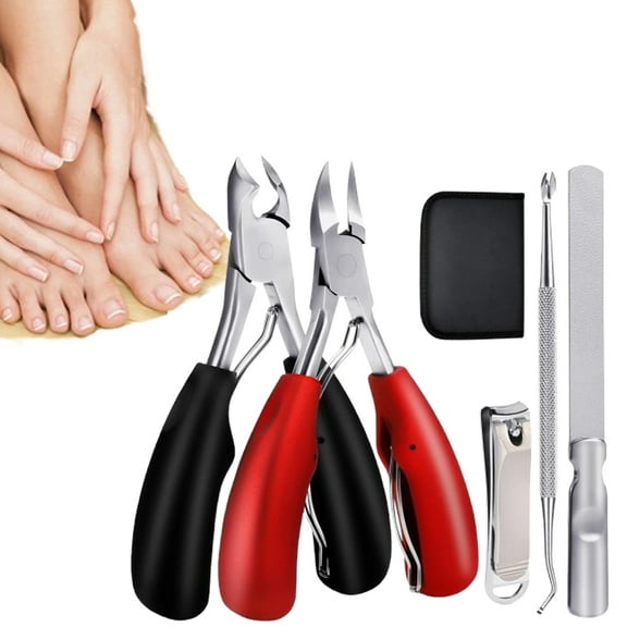 5-Piece Professional Toenail Clippers Set for Ingrown & Thick Toenails, Heavy Duty Pedicure Kit with Wide Jaw & Podiatrist Scissors, Essential Foot Care Supplies for Seniors and Diabetic Care