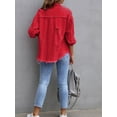 thumbnail image 2 of SEARIPE Women's Casual Denim Jacket Frayed Hem Ripped Long Sleeve Jean Jacket With Pockets Red S, 2 of 5