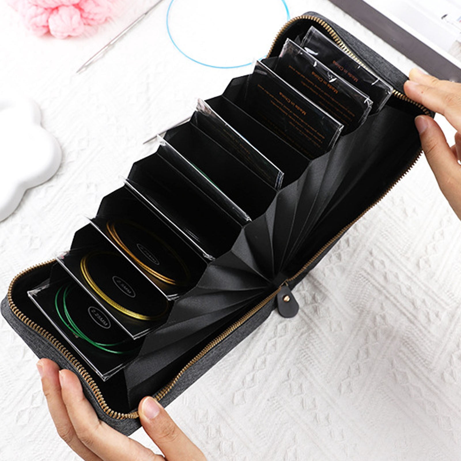 Empty Circular Knitting Needle Storage Bag, Zipper Organizer Case for Crochet Sewing Accessories, Needle Holder with Clear View Pockets, Portable Knitting Needle Case for , Empty Ring Needle Bag