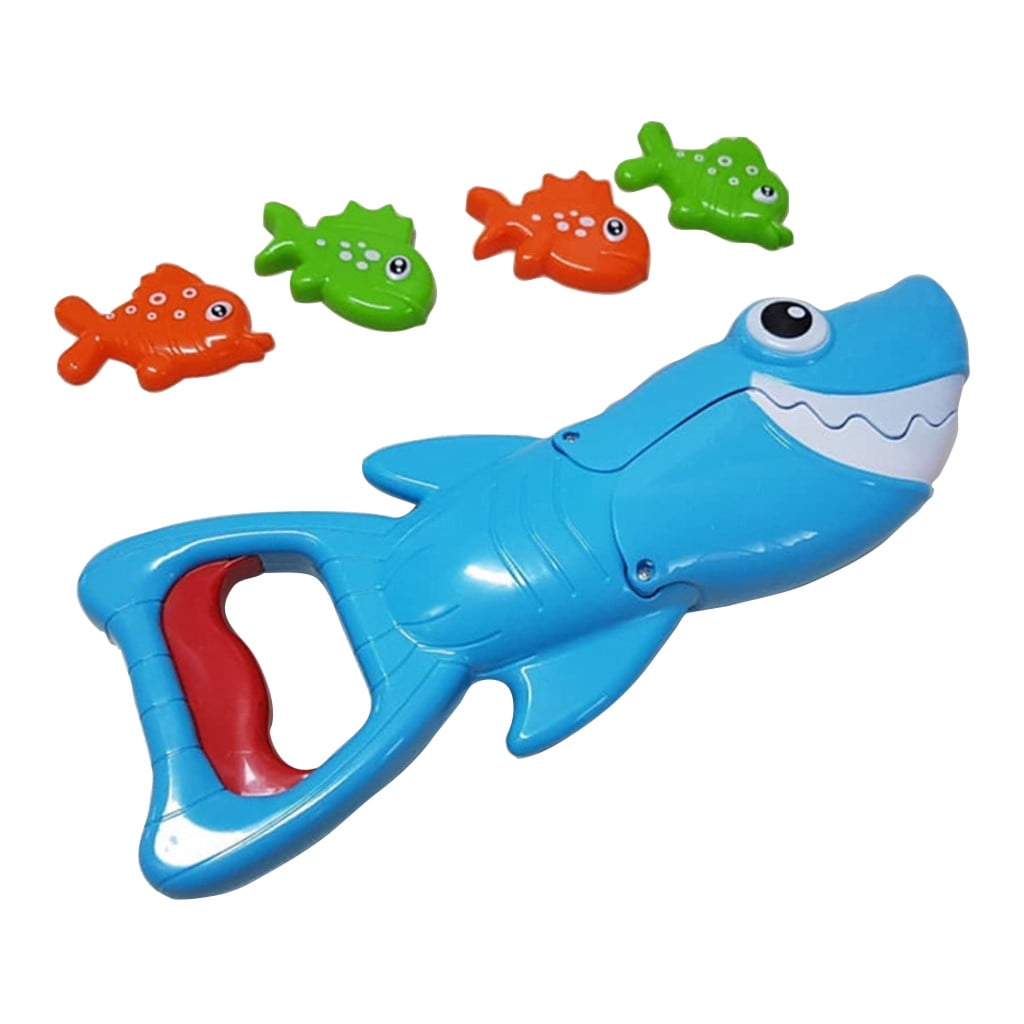 Hoovy Shark Grabber Bath Toy for Boys and Girls Blue Shark with Teeth with 4 Toy Fishes 