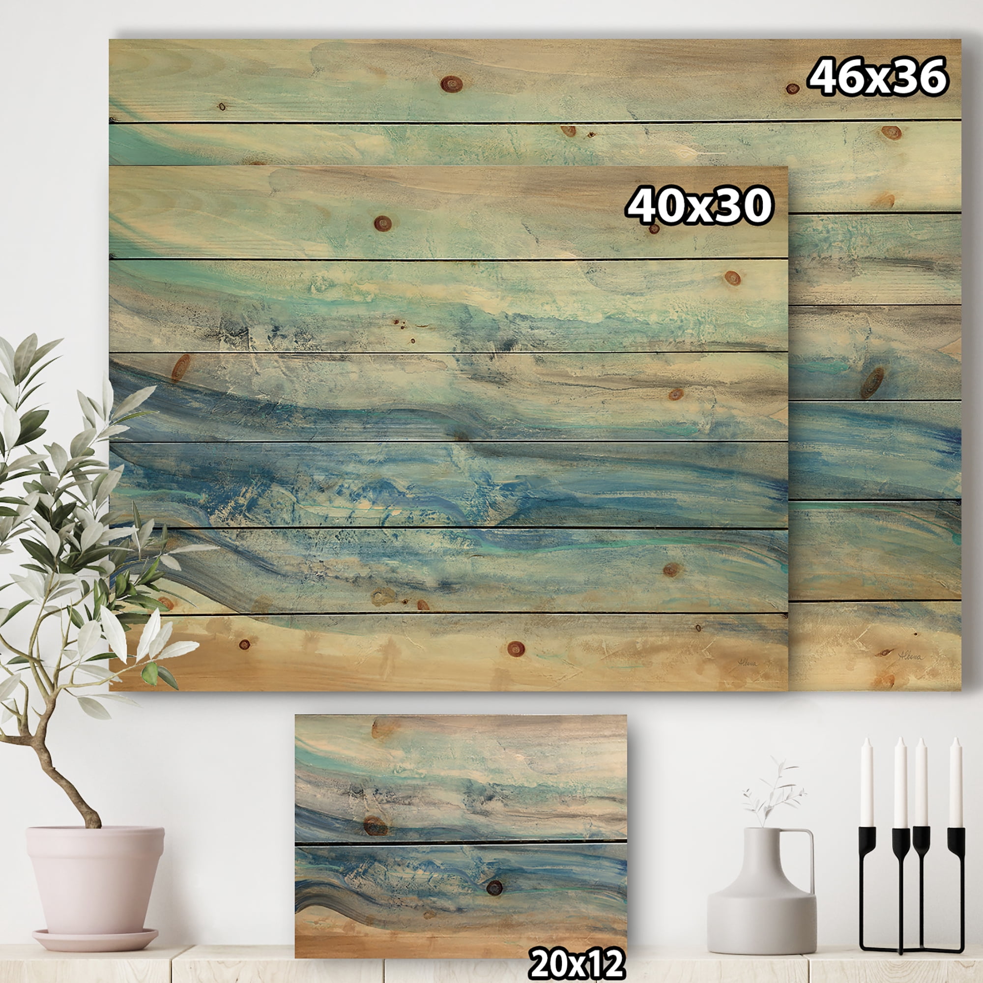 Designart 'Ocean Mineral Waves' Nautical & Coastal Print on Natural Pine Wood