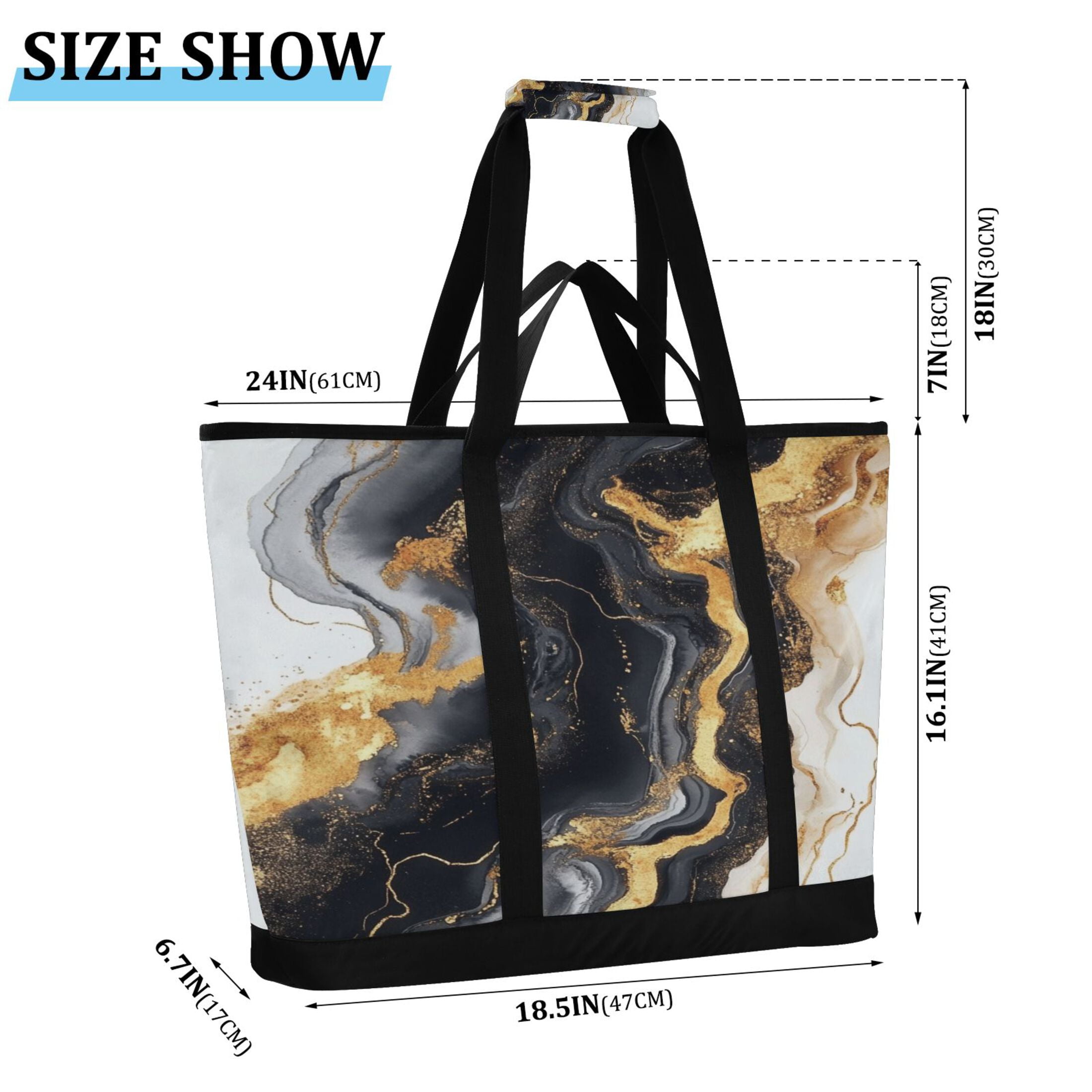 Large Hand-held Ice Pack Picnic Bag Insulation and Refrigeration Suitable for Shopping Picnics and Camping Black Marble