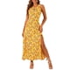 thumbnail image 1 of Vestido Maxi Boho de Verano sin Mangas con Floral y Abertura en el Dobladillo, Llave Amarillo L, 1 of 4