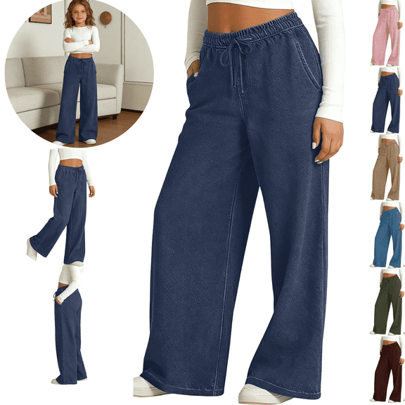 Gamivast Wide Leg Jeans for Kids Girls Drawstring Mid Rise Elastic Waist Baggy Jeans with Pockets Drawstring Lightweight Relaxed Fit Flowy Pants Weekend Travel Streetwear Casual Wear