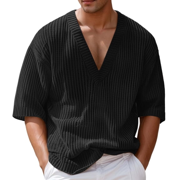 Men T Shirts Summer Short Sleeve Striped Knit Comfortable Stretch Casual Loose Fit Crew Neck Tee Tops