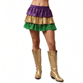 thumbnail image 3 of Women Mardi Gras Sequin Mini Skirts Ruffled Sparkly Colorful Short Skirts High Waist Shiny Glitter Carnival Skirt - Sequin Tiered Skirt Elastic Waist Glitter Ruffled Layered Mini Skirt Purple S, 3 of 6