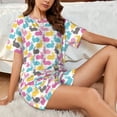 thumbnail image 6 of Bingfone Colorful Rabbit Print Pajamas Sets for Women Soft Short-Sleeved Pjs with Lounge Shorts Two Piece Sleepwear, 6 of 8