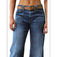 thumbnail image 3 of Wide Straight Leg Mid Rise Baggy Pocket Denim Jeans Without Belt Dark Blue M, 3 of 9