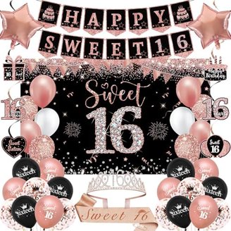 Personalised Birthday Banner With Photo - Black Gold Pink Blue Party Balloon Poster Decor