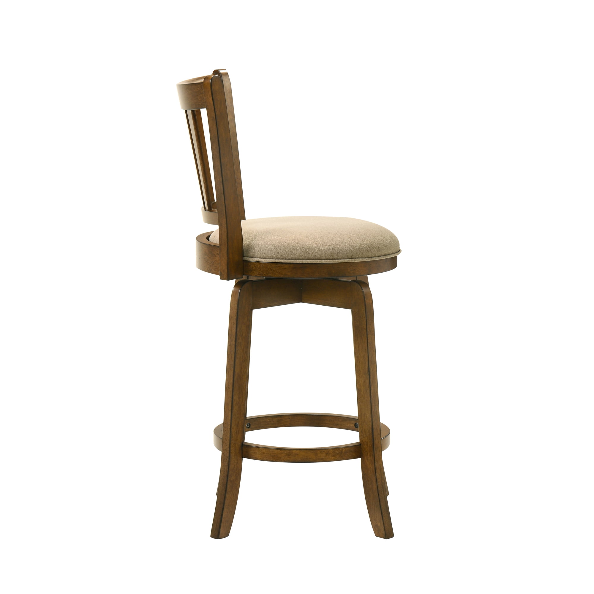 Wren Modern Farmhouse Swivel Wood Counter Height Kitchen Bar Stool in Sepia Brown Finish with Light Scone Fabric Upholstered Seat - Set of 4