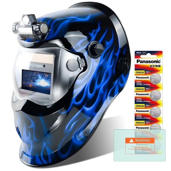 Auto Darkening Welding Helmet with Light Solar Powered True Color Welding Hood 2 Arc Sensor Wide Shade 9-13 Welding Mask with Extra Grinding Mode Weld Helmet