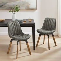 Art Leon Dining Chairs with Wooden Legs, Swivel PU Leather, Set of 2,Gray