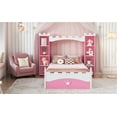 thumbnail image 4 of Harper & Bright Designs Twin Size Castle Platform Bed with Bookcase, Wooden Storage Bed Frame for Girls, Platform Beds with Shelves Slats Support for Kids Bedroom, Pink+ White, 4 of 10