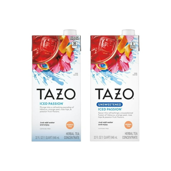 TAZO Tea PASSION Concentrate Variety Pack – Includes Iced Passion Herbal Tea & Unsweetened Iced Passion, 32 FL OZ Each, Total 64 FL OZ