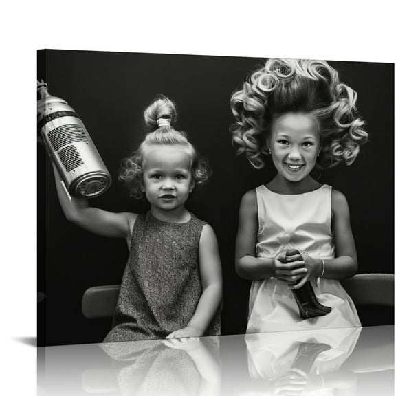 JRXY Beauty Salon Art Poster Barber Shop Mom Her Daughter Vintage Hair Salon Canvas Wall Art Hanging Framed 20x16in