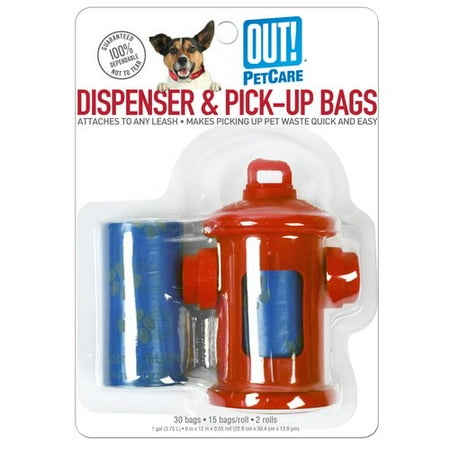Out! Fire Hydrant Dispenser and Pick-Up Bags, Red