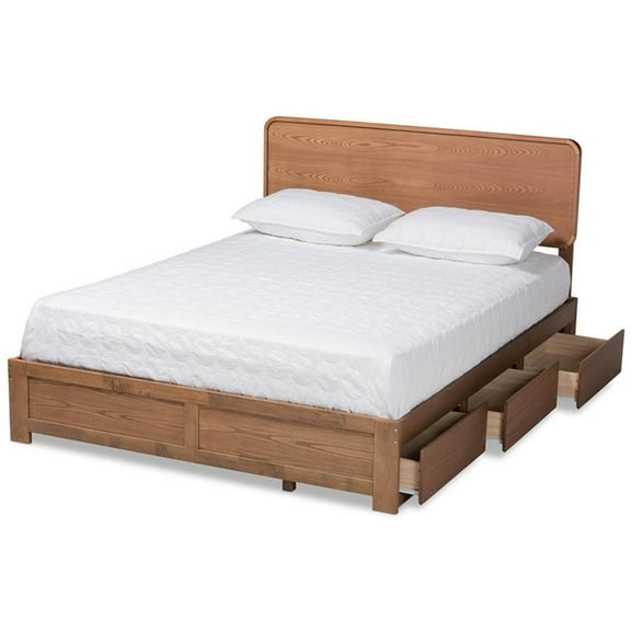 Bowery Hill Walnut Finished Wood Queen Size 3-Drawer Bed