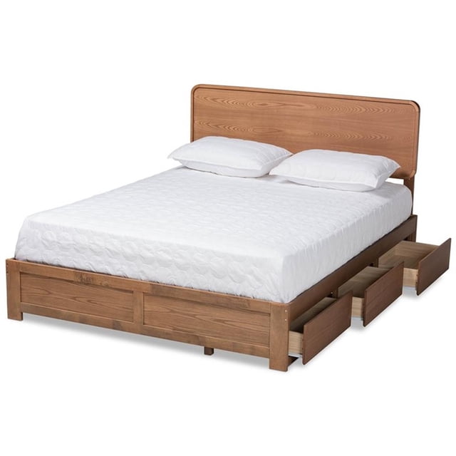 Baxton Studio Eleni Lit Grand Size en Bois Fini Noyer avec 3 Tiroirs