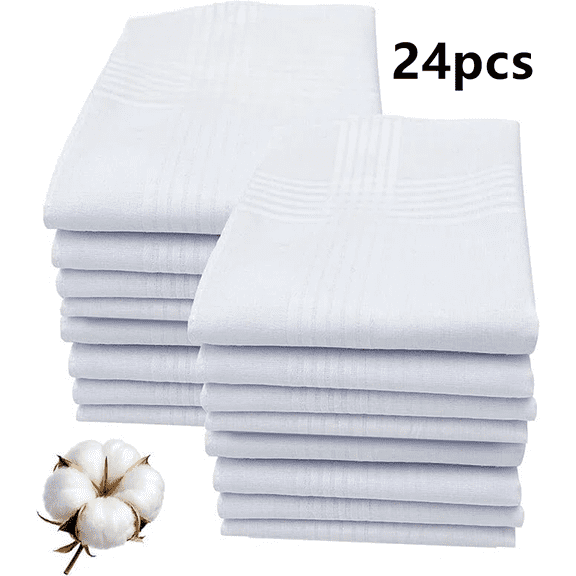 ZWHong Men's Handkerchiefs 24 Pack, 100% Cotton White Hankies 15.7x15.7 Inches, Classic Pocket Squares for Men, Soft Cotton Handkerchiefs Bulk Set