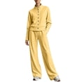 thumbnail image 2 of Cagogo Women's 2 Piece Pants Set Casual Open Front Cardigan Jacket Wide Leg Pants Outfits Loose Comfy Matching Lounge Sets Tracksuits Loungewear Travel Airport Clothes, Yellow L, 2 of 6