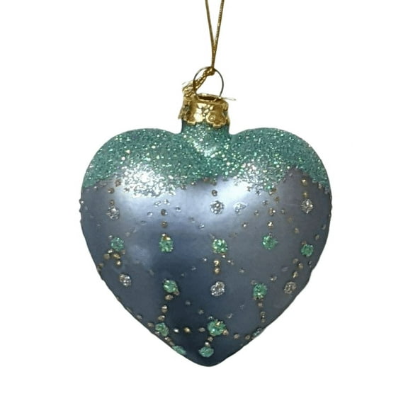 Noble Gems MINT GREEN HEART Glass Christmas Ornament with Swarovski Crystals