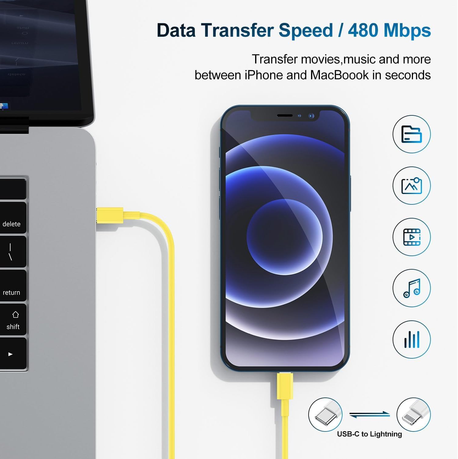 RGHJAR-Phone Charger Fast Charging 10 FT, Long USB C to Lighting Cable 10 Foot with 20W USB C Rapid Phone Charger Block, Compatible with iPhone 14 Pro/13Pro Max/12/11Pro/Mini, 2 Pack - Yellow