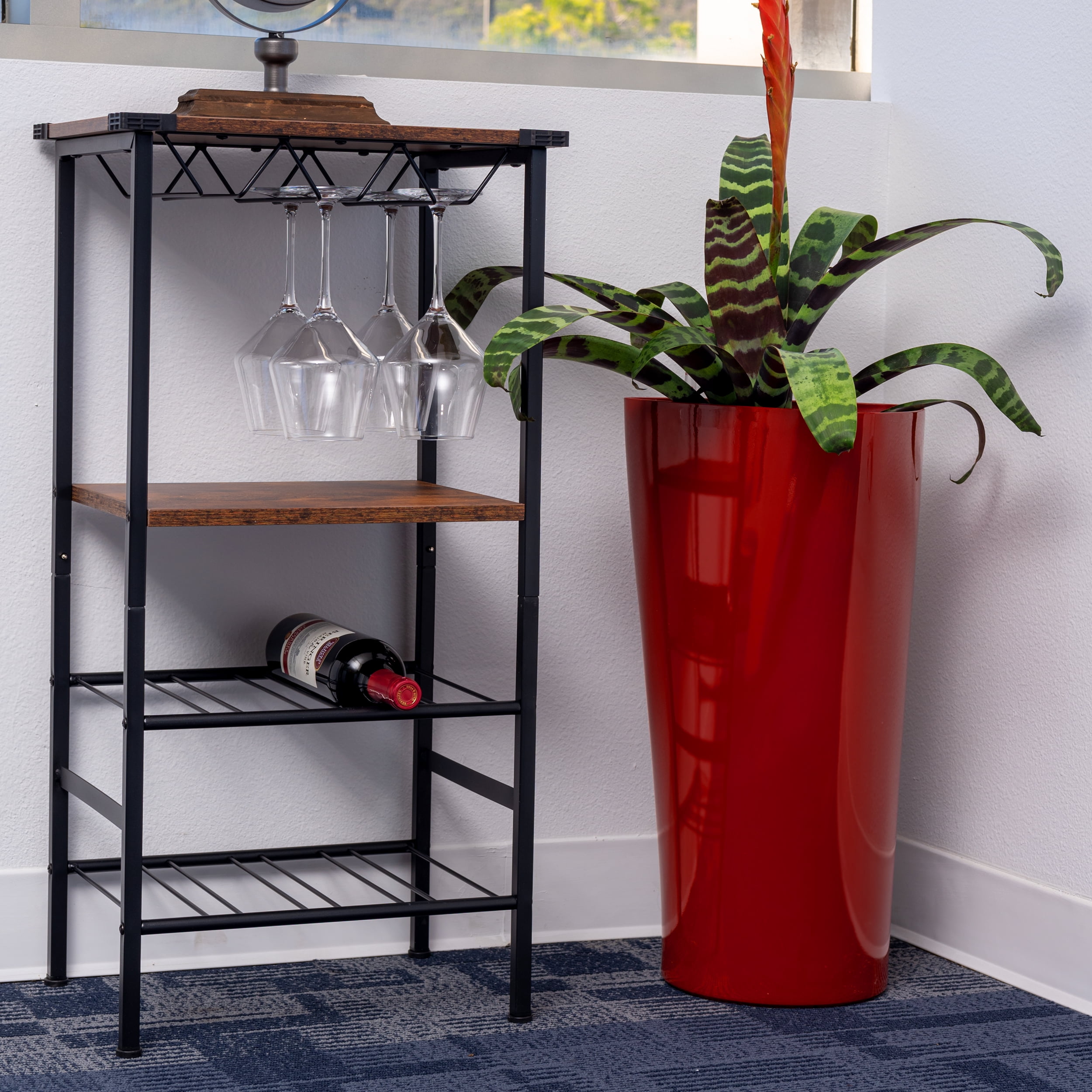 XBrand 22.4" H Red Plastic Self Watering Indoor Outdoor Triangle Planter Pot w/Glossy Finish, Tall Decorative Gardening Pot, Home Décor Accent