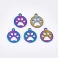 thumbnail image 3 of 5Pcs 304 Stainless Steel Pet Charms Flat Round with Dog Claw Pendant Accessory Rainbow Color Jewelry Findings for Necklace Bracelet Jewelry Making 14x12x1mm Hole: 1.5mm, 3 of 3