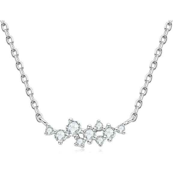 Moissanite Necklace for Women Sterling Silver, Cluster D Color VVS1 Round Cut Moissanite Pendant, Dainty Layering Choker Necklaces Jewelry Gifts, 16 to 18 Inch, 925 Sterling Silver 18K White Gold Plated Birthday Christmas Gifts for Women