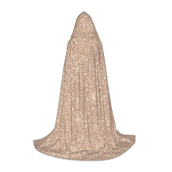 Honeii Beige Sparkling Glitter Print Poncho Cape, Cloak Coat, Snuggly Hooded Wearable Blanket, Hooded Cape For Teenagers,Halloween Costumes-Small
