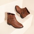 thumbnail image 4 of Veittes Women's Ankle Boots - Classic Side Zip, Cover with Buckle Strap, Comfortable Platform, Round Toe, Low Chunky Heel Comfort Slip On Fashion Dark Brown Boots.(PU,7.5), 4 of 6
