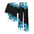 thumbnail image 2 of nsendm Pantalons pour Femmes Combinaison de Fête Adulte Été Col Rond Manches Courtes Imprimé Floral pour Invité de Mariage (Bleu, m), 2 of 5