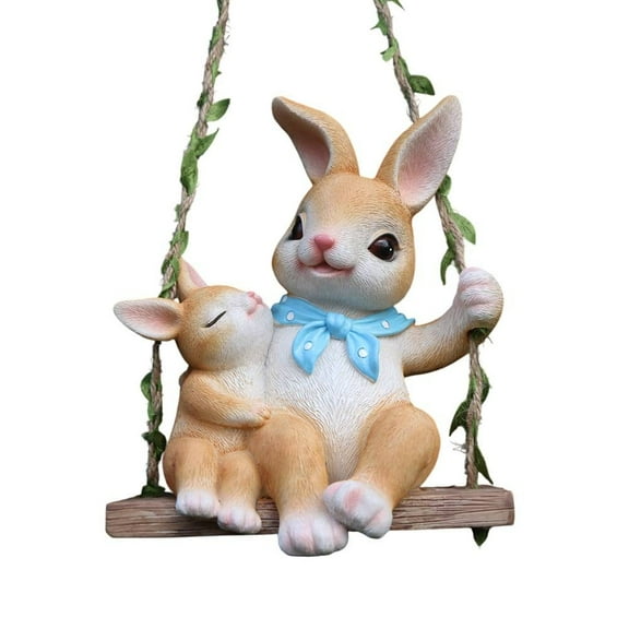 1pcs Cute Swinging Bunny Statue for Garden Decoration Outdoor Tree Hanging Decor