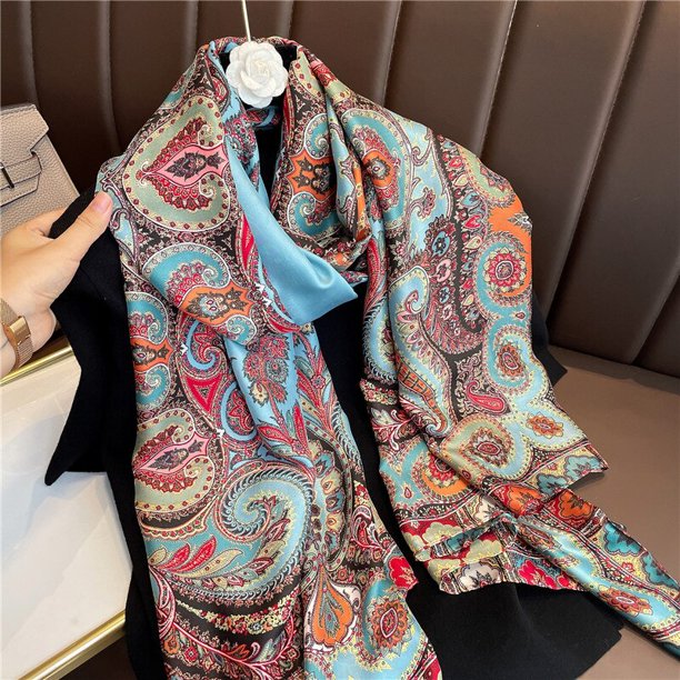 Bufanda de seda de marca de lujo para mujer, chales grandes, Hijab de diseño estampado, Foulard suave, Hijab femenino, protector solar, toalla de playa al aire libre Fivean unisex