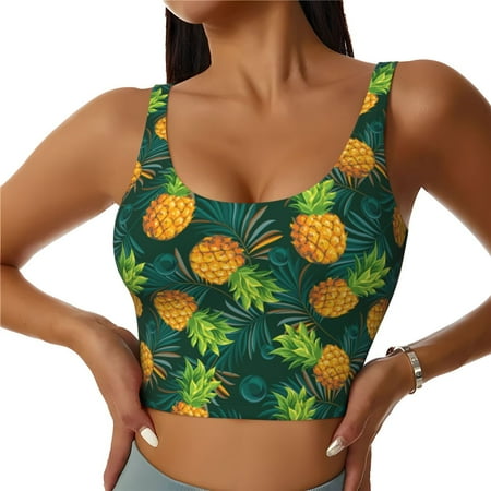 Jgfou Pineapples with Palm Leaves Print Womens Sports Bra - Padded Workout Sports Bras Crop Tank Top