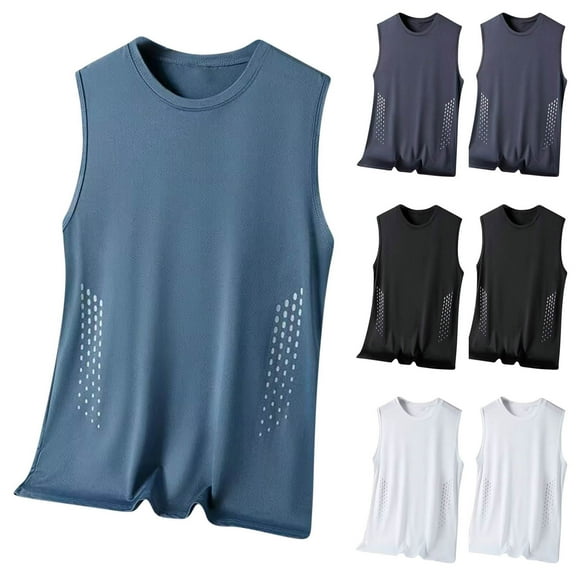 VBTAPA Big and Tall Tank Tops for Men Sleeveless Running Athletic Tee Gym Workout Shirts Quick Dry Undershirts Blue XL