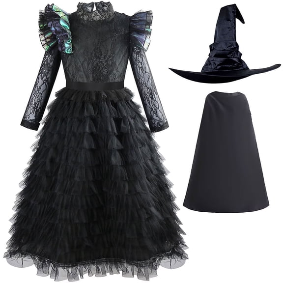 Girls Female Halloween Witch of Dresses with Cape&Hat, Size 3-4