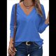 thumbnail image 2 of Blusas Elegantes e Informales para Mujer, con Cuello en V, Larga, Botones, Encaje Calado y Bordado. Azul XXL, 2 of 7