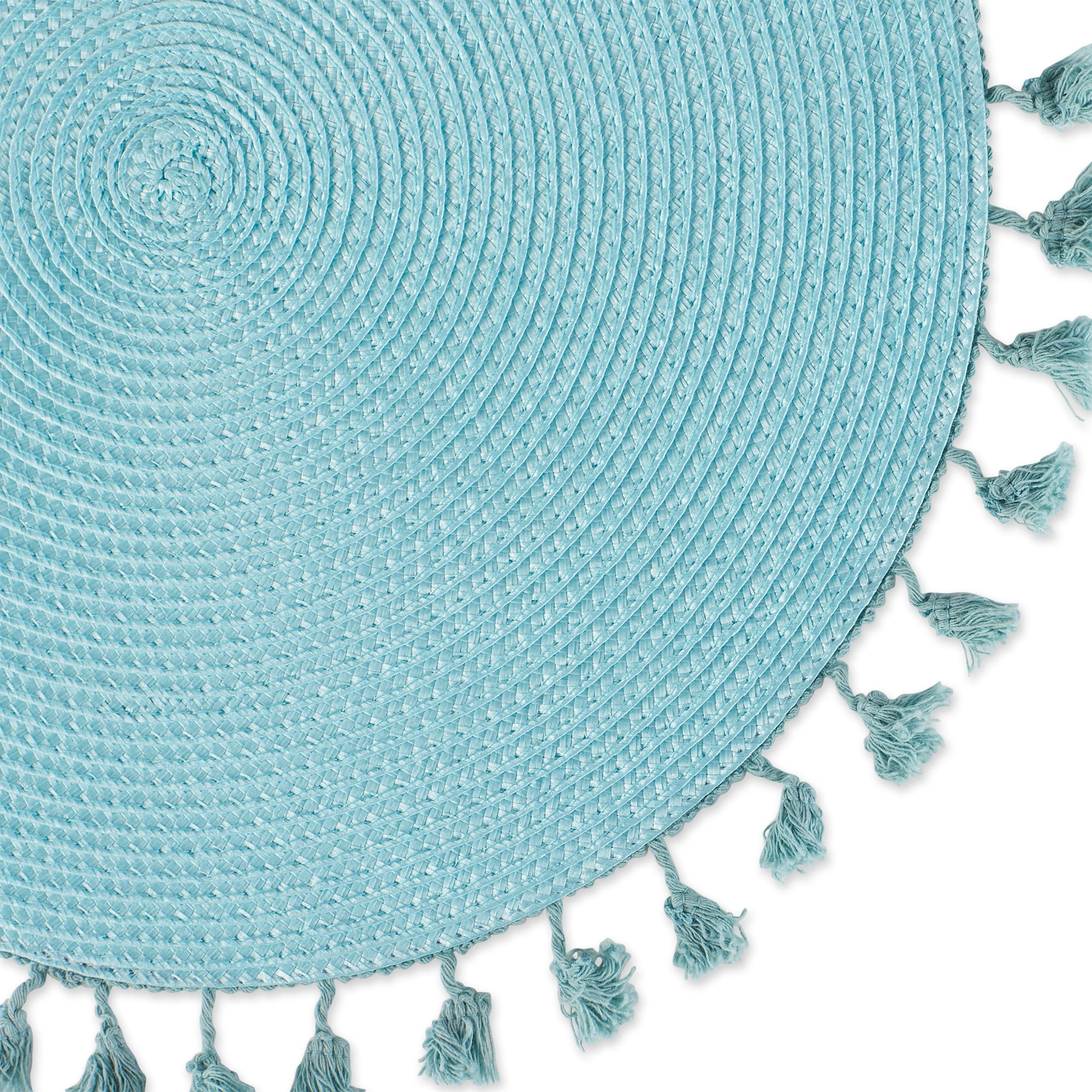 Aqua Tassel Fringe Pp Woven Round Placemat Set of 6