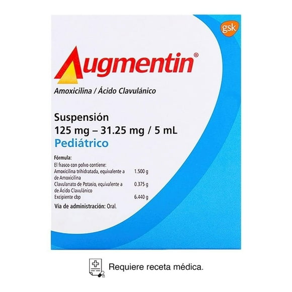 Augmentin Amoxicilina 125 mg, Ácido Clavulánico 31.25 mg suspensión pediátrica 60 ml